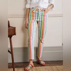 Boden White Jeans with Vertical Rainbow Stripes